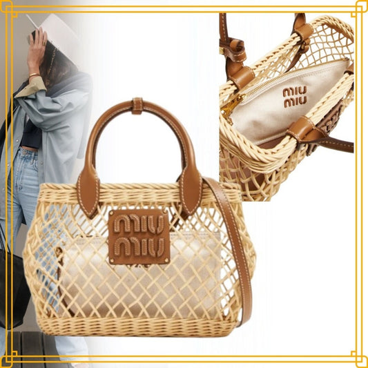 [MiuMiu] レザートリム ペイ トート (MiuMiu/かごバッグ)